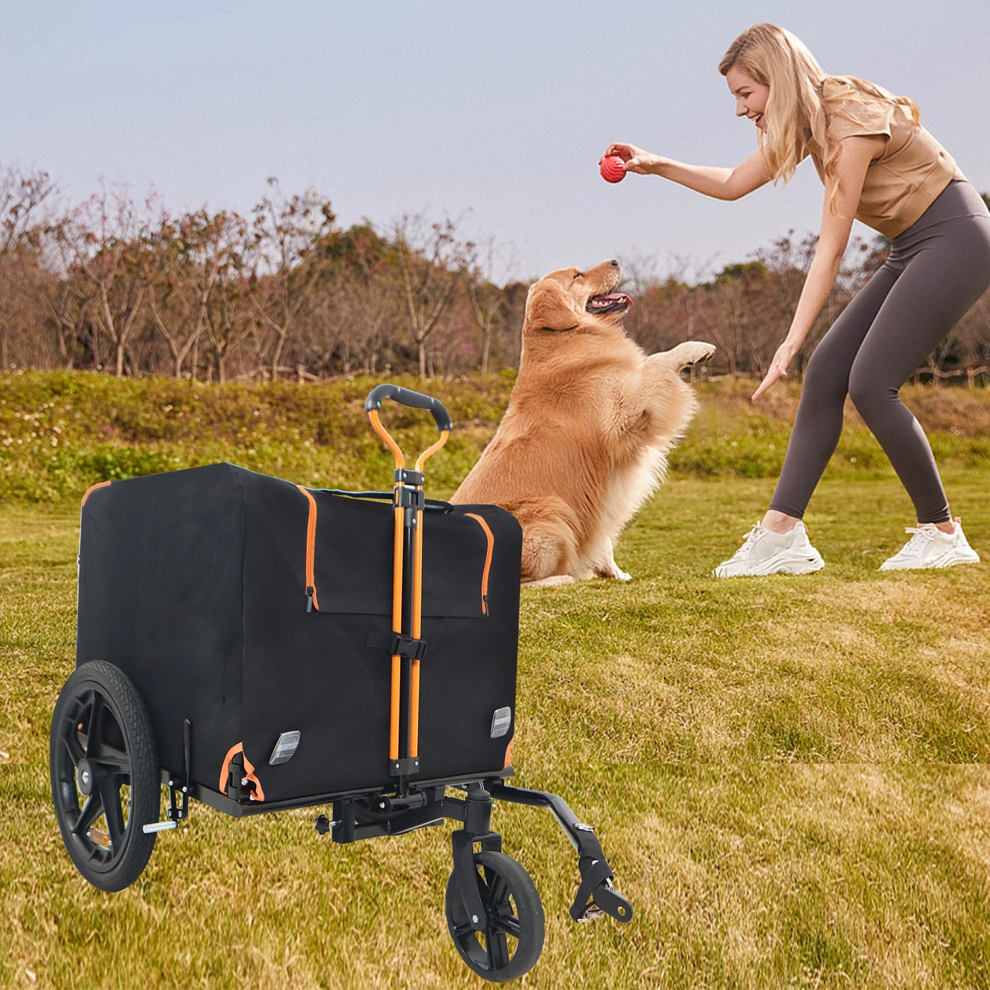 Foldable Pet Jogging Stroller Dog Carriers Bicycle Trailer Orange and Black Ideal for Small Pets