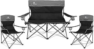 Set of 3 Camping Chairs Folding 500Lb Cup Holder Carry Bag