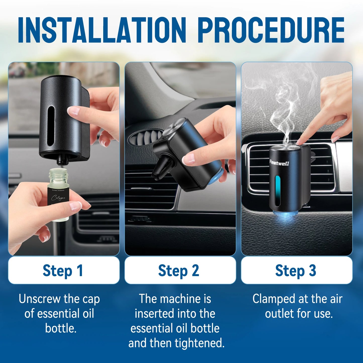 Smart Car Air Aromatherapy Diffuser Fragrance Car Air Fresheners with Six Adjustable Settings Humidifier Essential Oil Diffuser