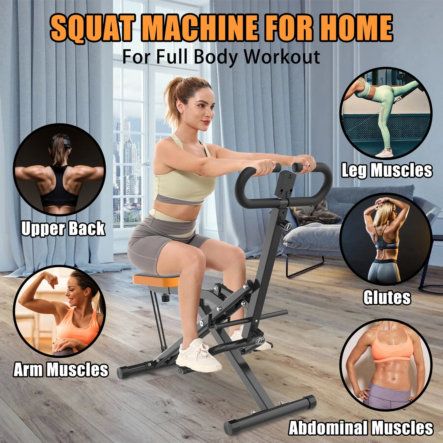 Foldable Squat Machine with Resistance Bands for Gluteus Maximus Training and Abdominal Back and Leg Workouts