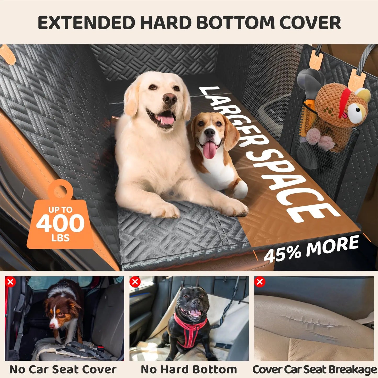 Car Rear Seat Dog Cover Extender 400 Pound 600D Hammock