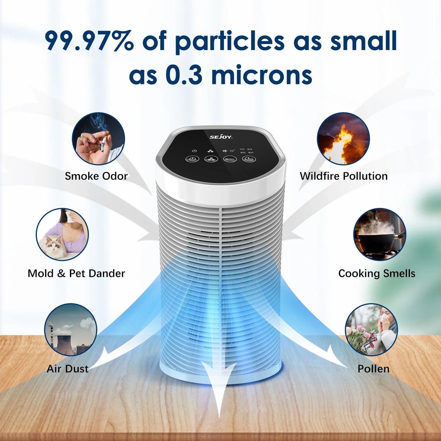 Sejoy Air Purifier For Bedroom Small Portable Air Cleaner For Smoke Pollen Dander Hair Odor With Sleep Mode