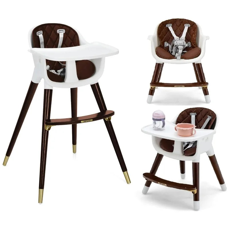 Baby High Chair 3 In 1 Convertible Wooden Highchair For Babies And Toddlers Modern Infant Feeding Chair With 5 Point Safety Harness