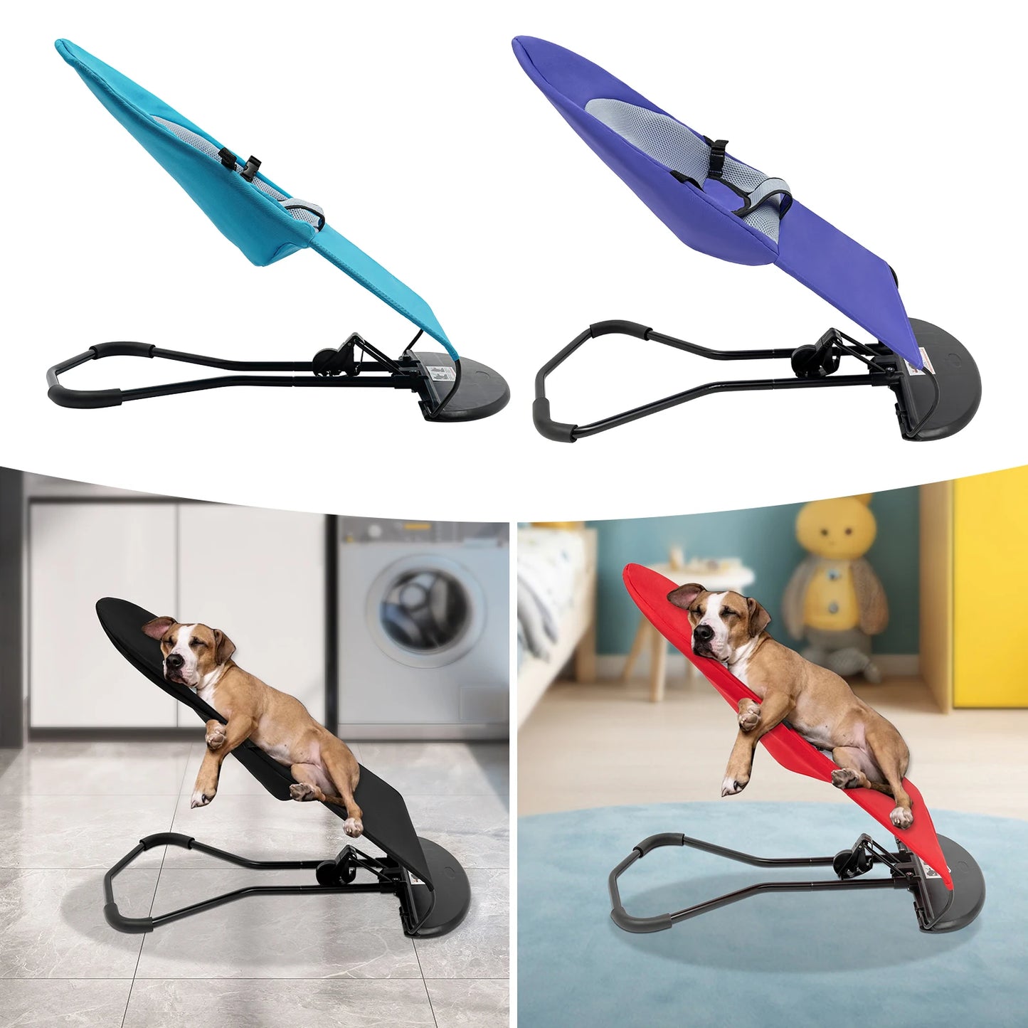 Pet Rocking Chair Stainless Steel Bracket Height Adjustable Foldable Portable Puppy Rocker Bed with Anti Slip Pads for Home