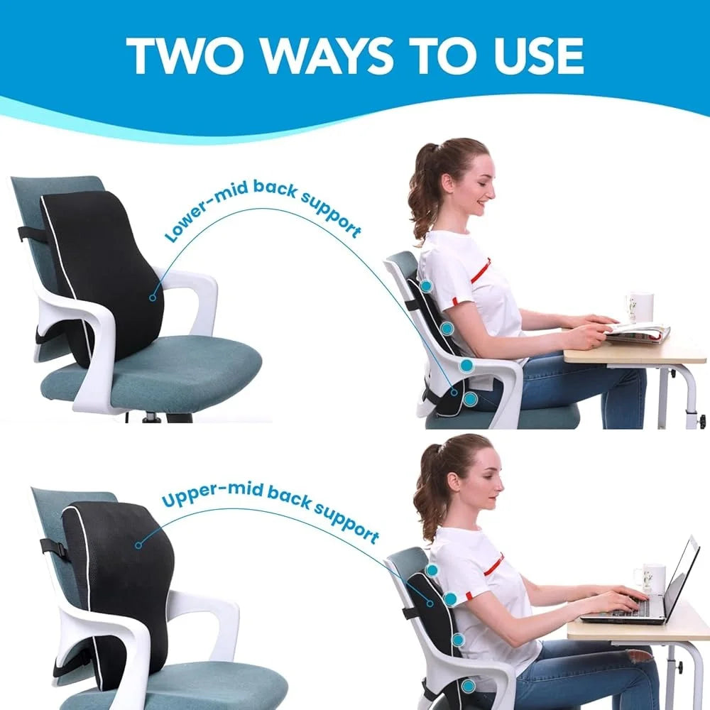 Lumbar Support Pillow for Office Chair Ergonomic Back Pain Relief Memory Foam Cushion with Adjustable Straps for Car Seat Comfort