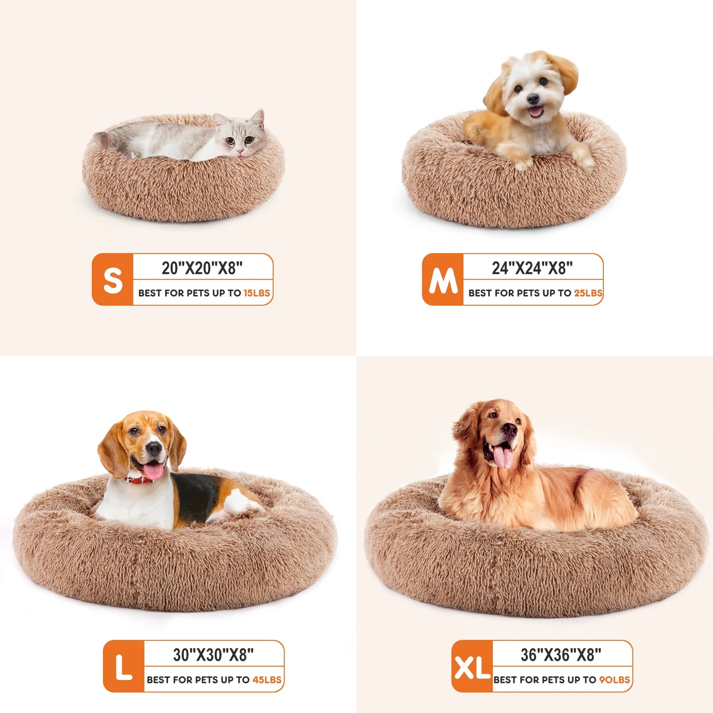 JHK Calming Round Plush Dog Bed For Large Dogs Washable