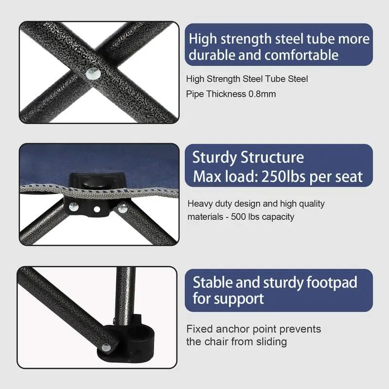 Chair Set of 3,Folding Padded Camp Chair,Collapsible Conversation Set w/1 Sofa,2 Single Chairs for Family Patio,Beach (Blue)