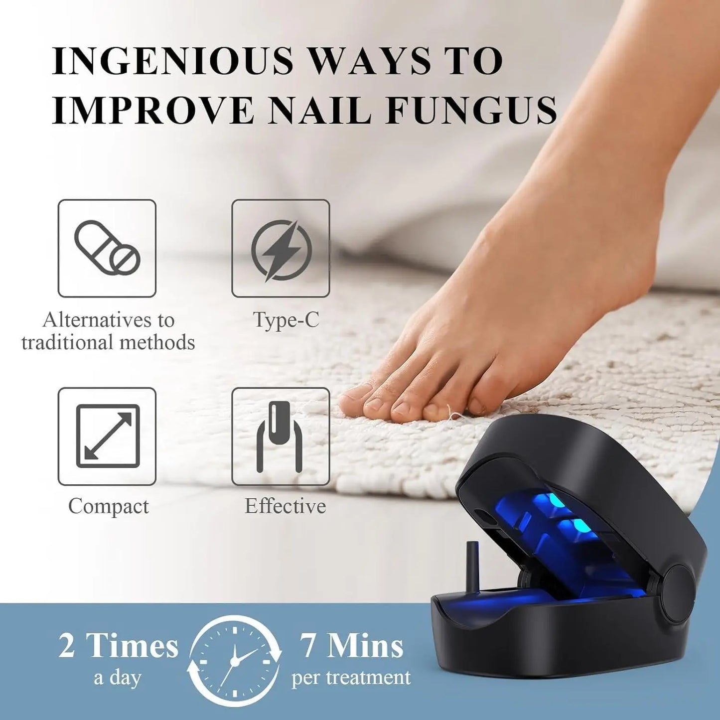 Nail Fungus Cleaning Light Device for Onychomycosis USB Charging 905nm Infrared Light 470nm Blue Light Nail Salon Laser
