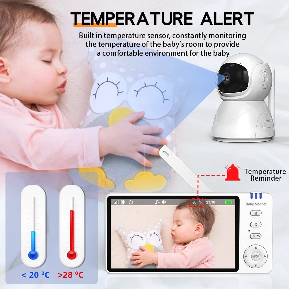 5 Inch Electronic Baby Monitor With Pan Tilt Zoom Camera Battery IPS Screen Wireless Video Audio Lullaby Nanny