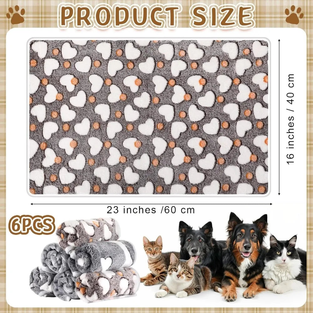 6 Pcs Small Dogs Blankets Super Soft Flannel Paw Prints