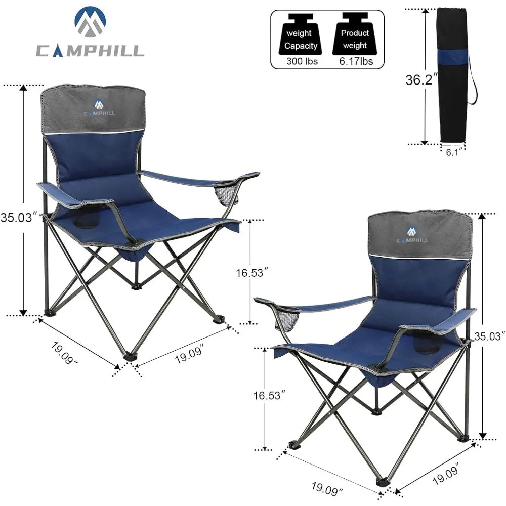 Set of 3 Camping Chairs Folding 500Lb Cup Holder Carry Bag