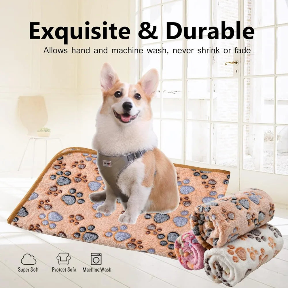 Grey Paw Print Fleece Flannel Pet Blanket For Cats And Dogs
