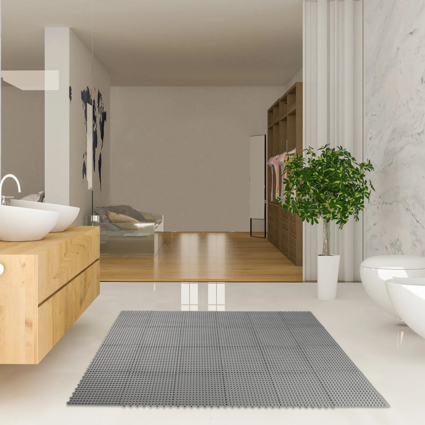 24 Pack Interlocking Bathtub Mat 11.8 Inch x 11.8 Inch Soft PVC Non Slip Tile Splicing Waterproof Bath Shower Floor Mat