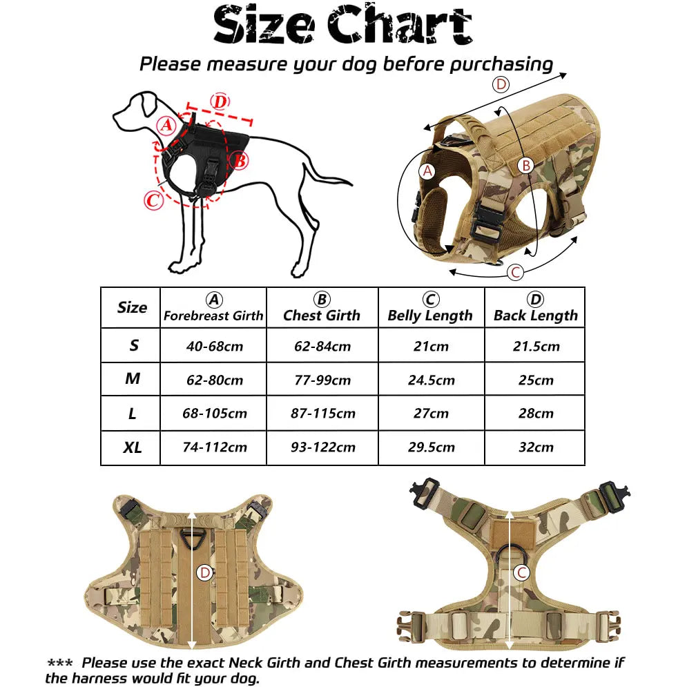 Military Large Dog Harness Set with Collar Leash Bags and Patches for Malinois Training Tactical Vest Accessories