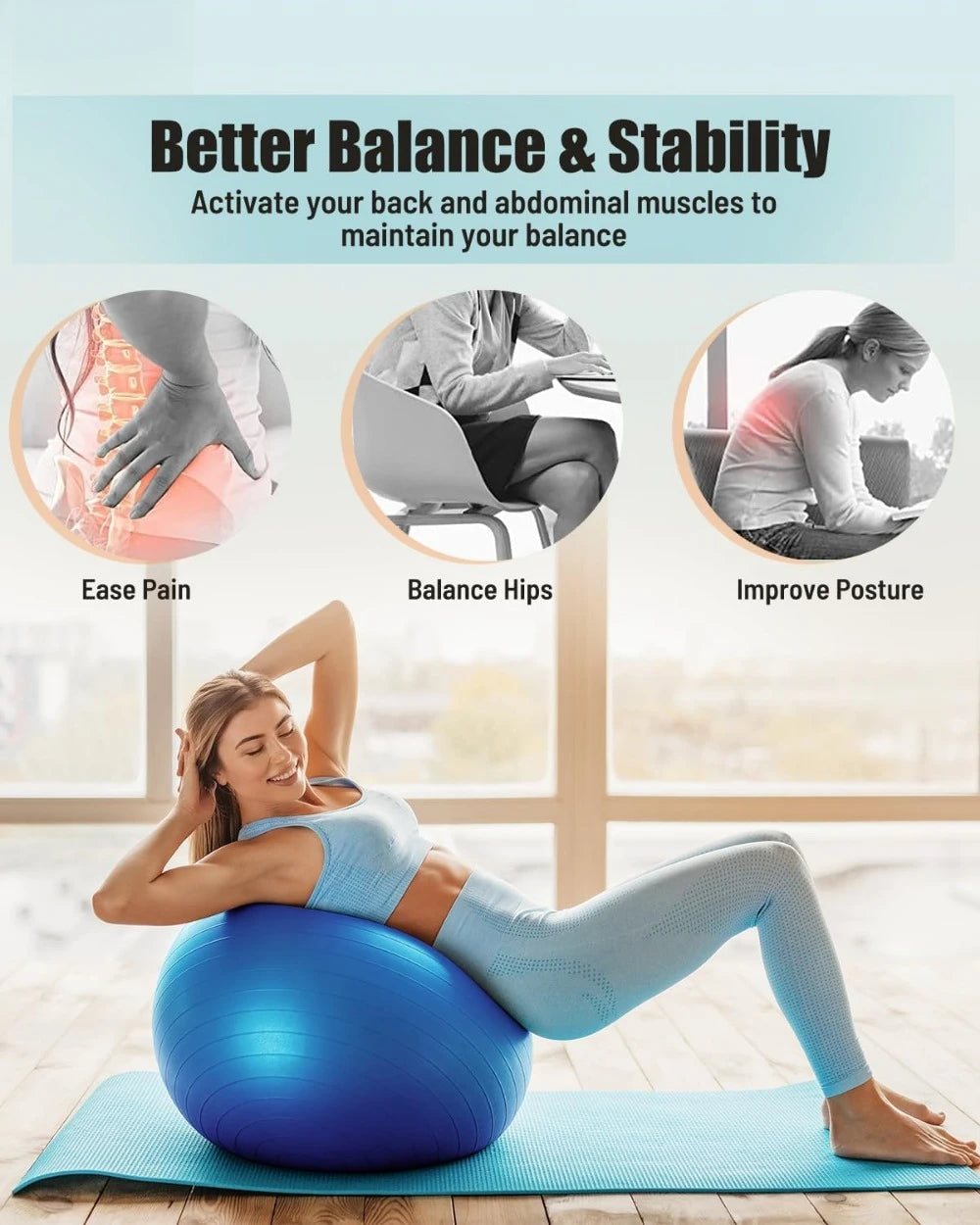 Yoga Ball Workout Ball Explosion Proof Anti Slip Stability Ball Swiss Ball Physiotherapy Balance Ball Chair