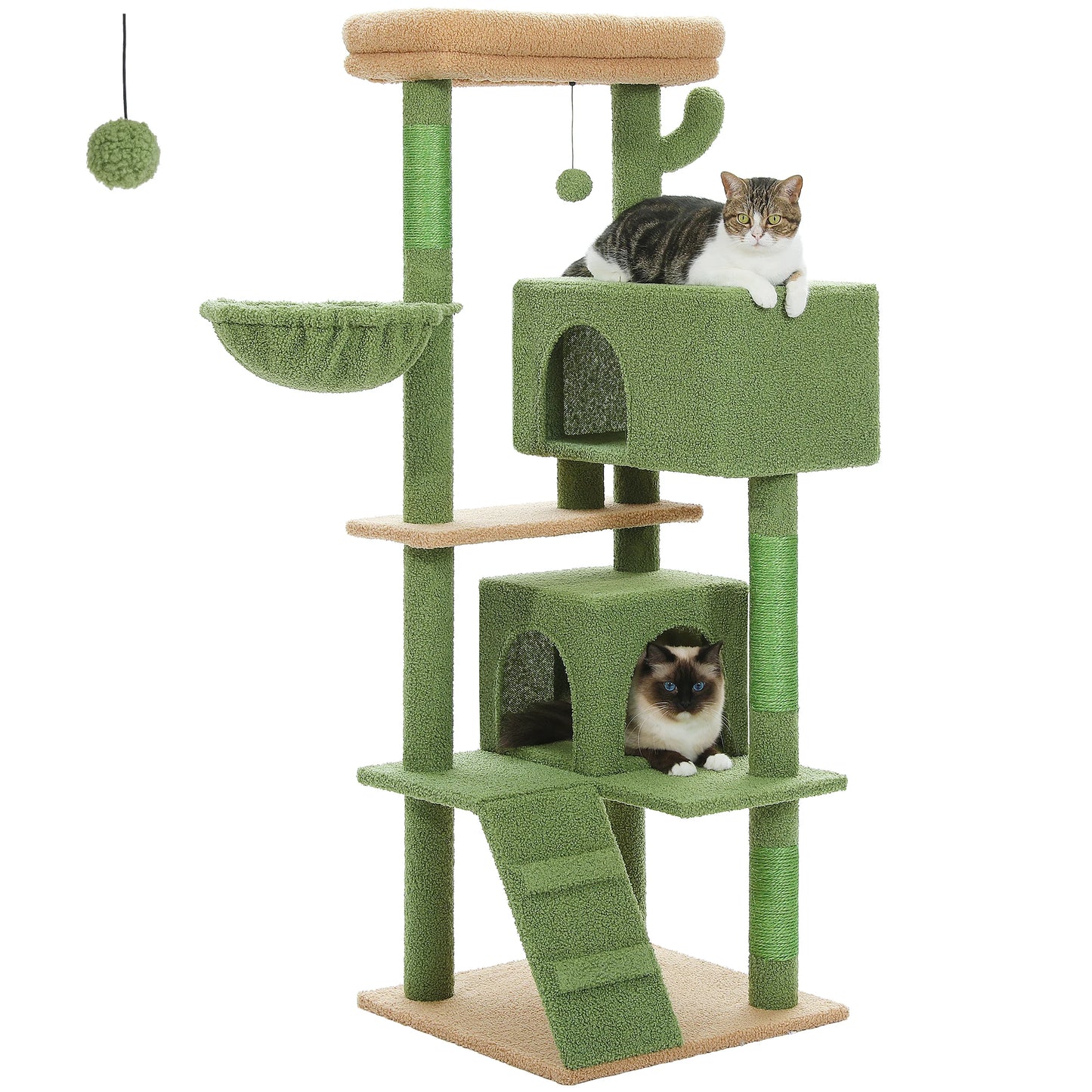 56.3 Inch Cat Tree for Large Cats with Super Large Top Perch Plush Hammock Dangling Pompom and Cat Scratching Post
