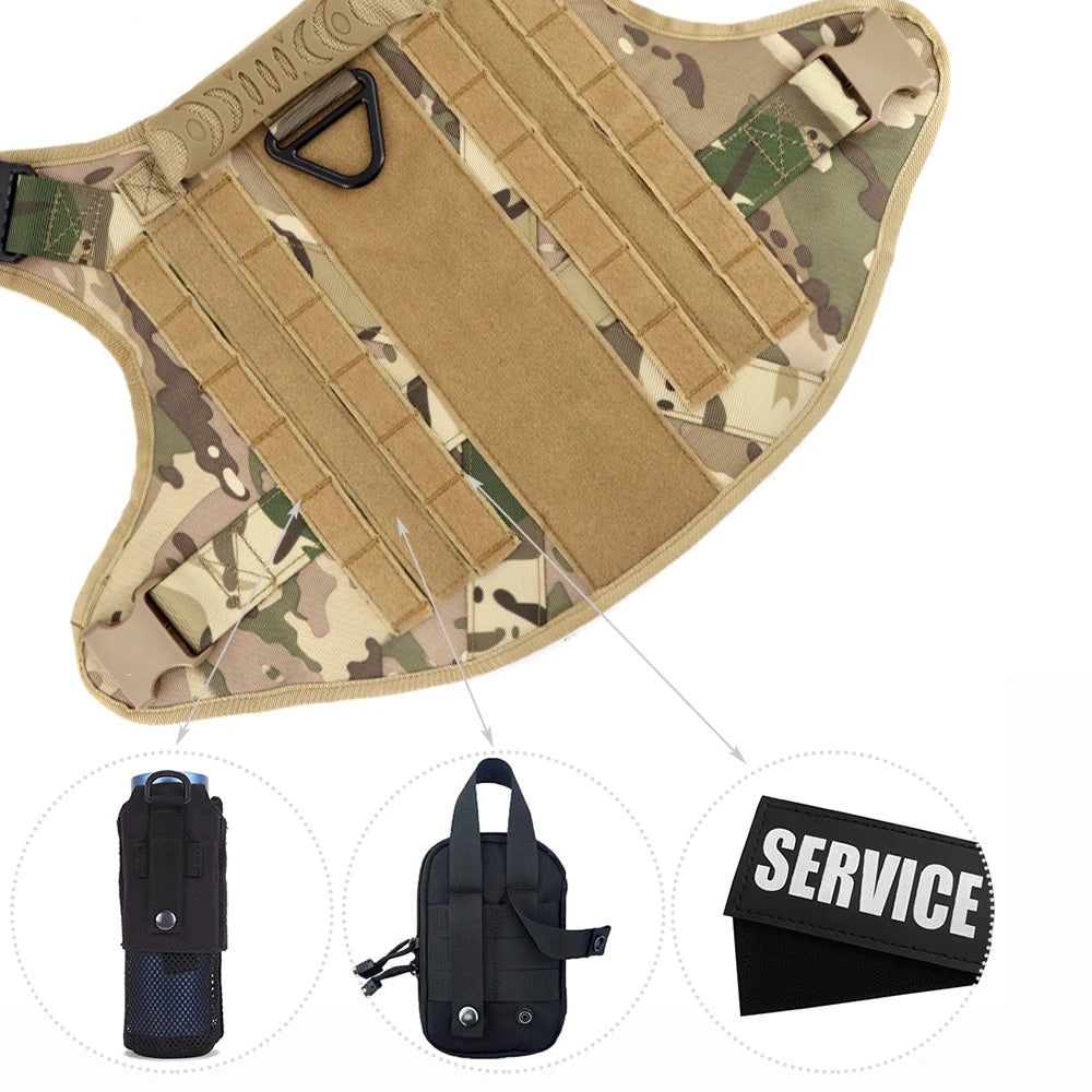 Military Large Dog Harness Collar Leash Bags Patches Set Tactical Training Vest for Malinois and Other Breeds