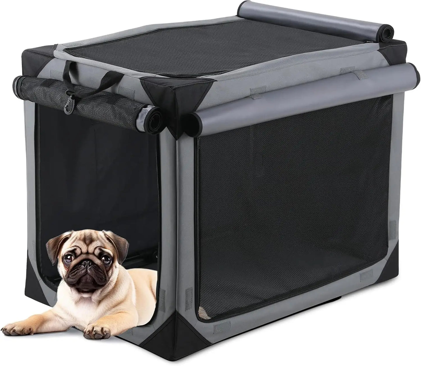 Collapsible Dog Crate 36 42 Inch Outdoor Travel Dog Crate Portable Fabric Cover Kennel by Iron Pipe with Four Mesh Windows