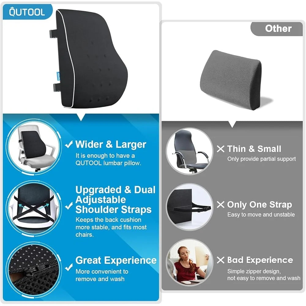 Lumbar Support Pillow for Office Chair Ergonomic Back Pain Relief Memory Foam Cushion with Adjustable Straps for Car Seat Comfort