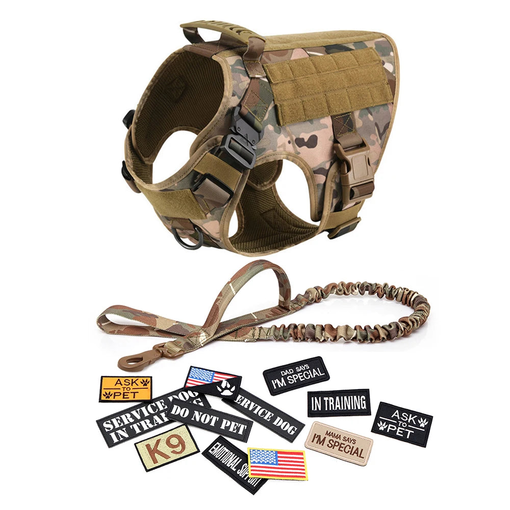 Military Large Dog Harness Set with Collar Leash Bags and Patches for Malinois Training Tactical Vest Accessories