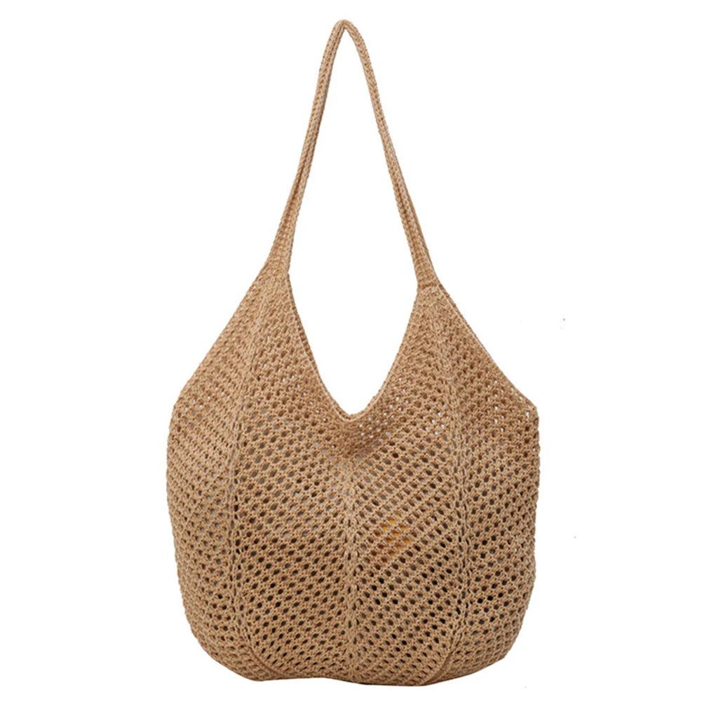 Women Knitting Shoulder Bag Solid Color Crochet Hobo Bag