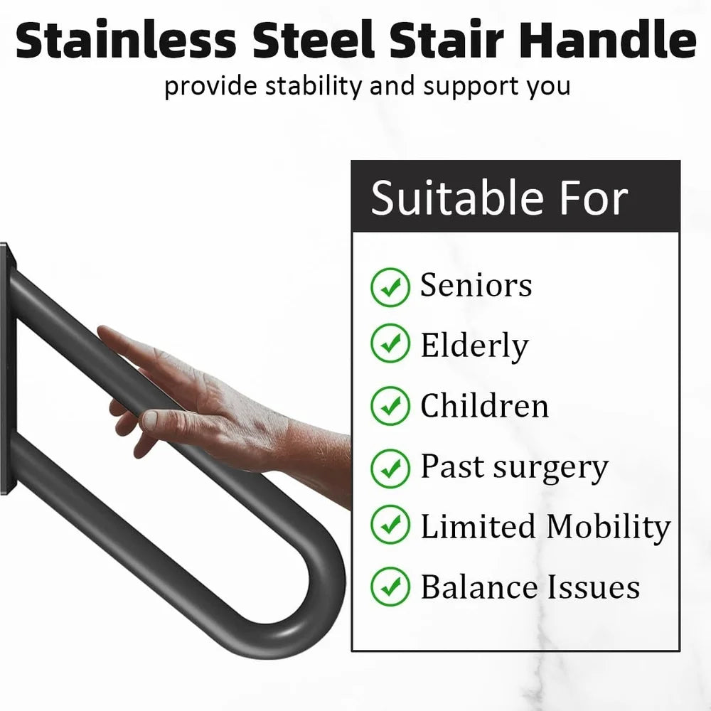 Heavy Duty Wall Mounted Handrails Outdoor Indoor Steps Stair Railing U-Shape Non-Slip Grab Bars Support Elderly Disabled Safety