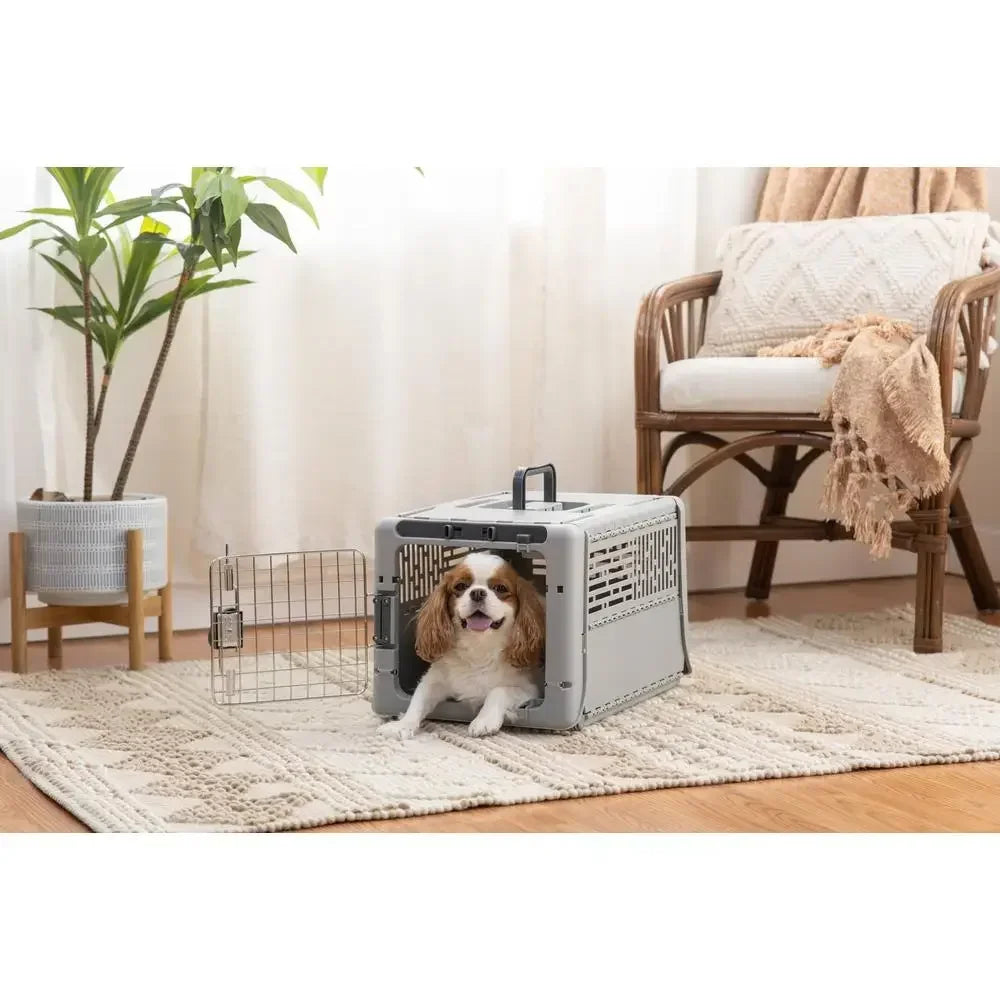 Portable Collapsible Dog Kennel Small Gray 19 Inch Carry