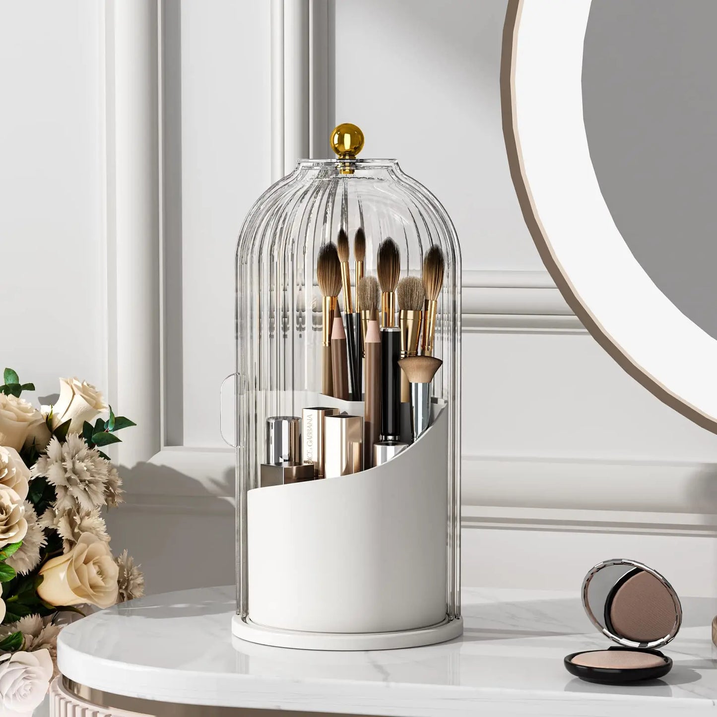 Yoolens Makeup Brush Holder With Lid Rotating Dustproof Organizer