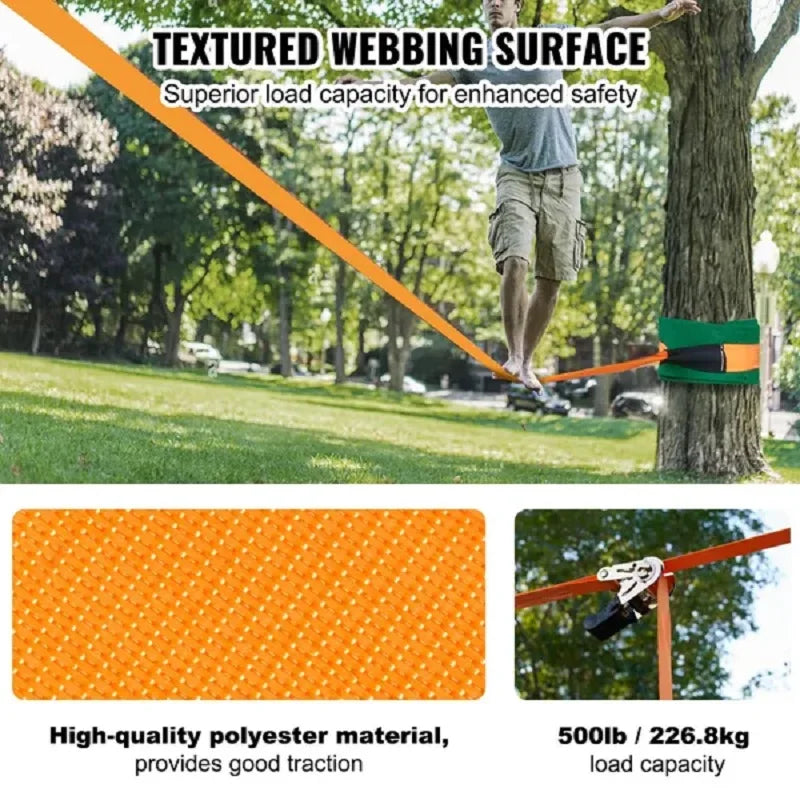 VEVOR Slackline Kit with Training Line 60 Foot Backyard Slackline Equipment Easy Setup Tight Rope for Kids and Adults
