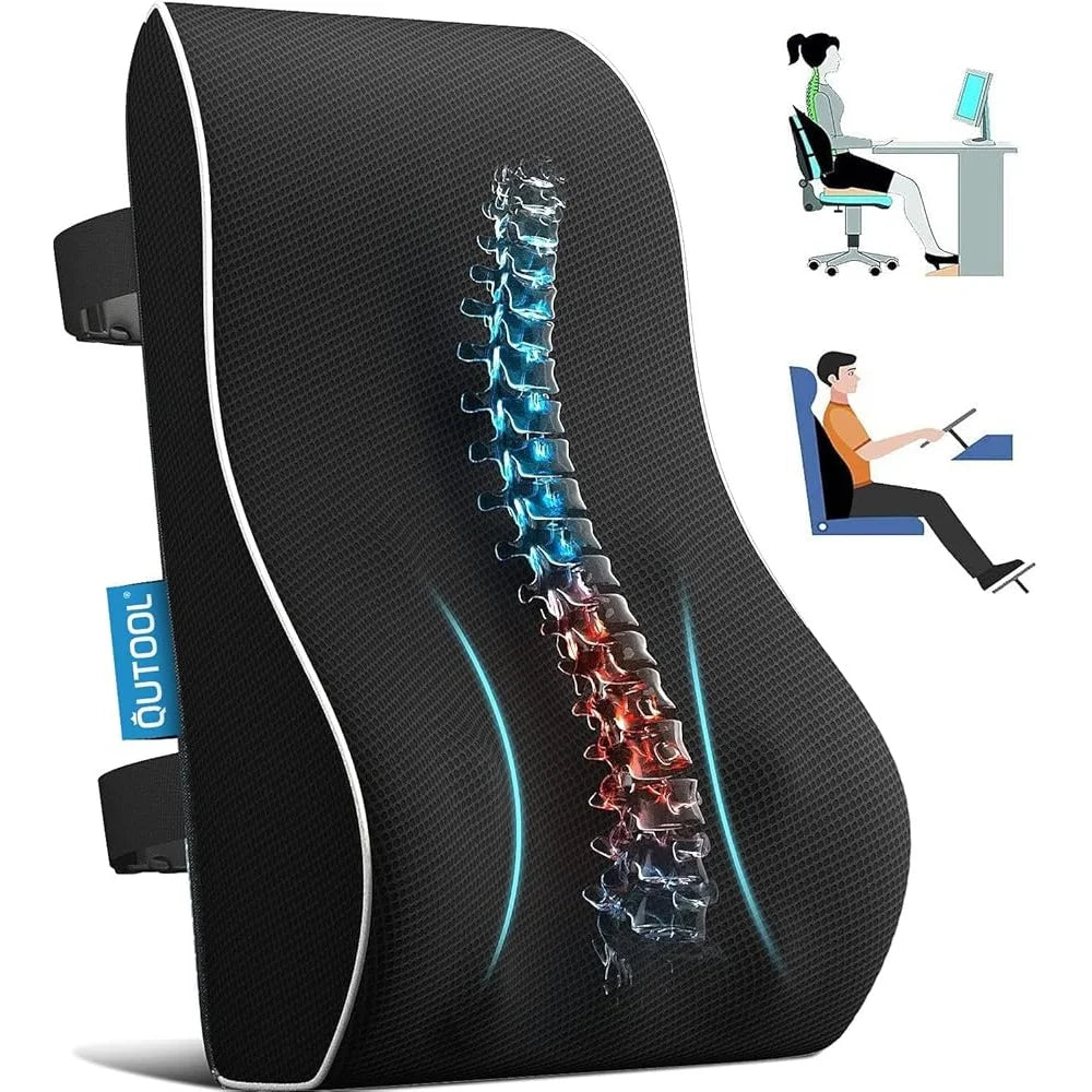 Lumbar Support Pillow for Office Chair Ergonomic Back Pain Relief Memory Foam Cushion with Adjustable Straps for Car Seat Comfort
