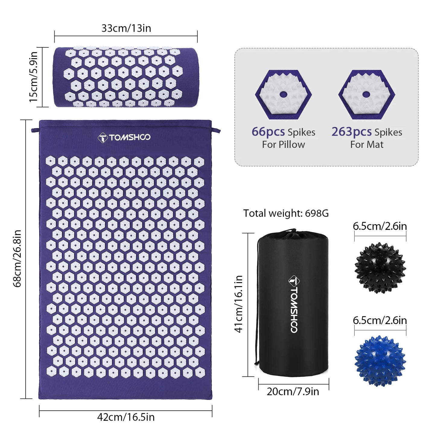 Massager Cushion Massage Yoga Mat Acupressure Spike Mat and Pillow Set for Stress Relief and Pain Relief