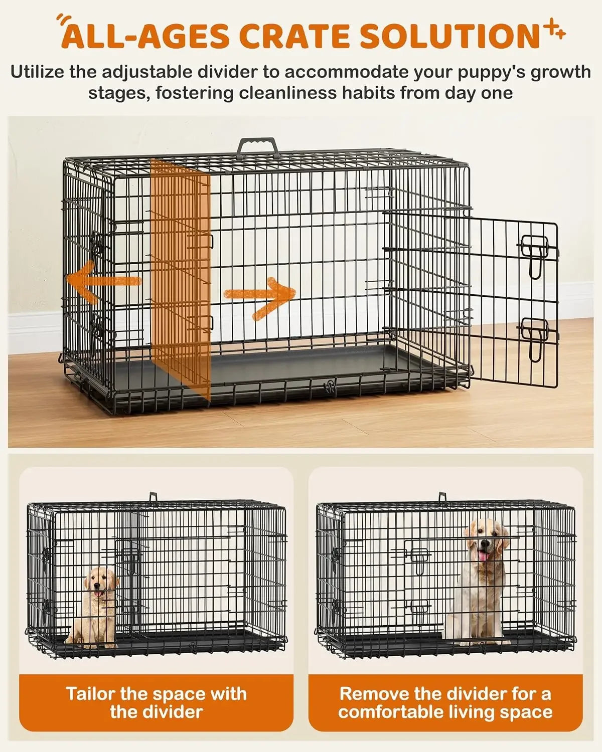 42 Inch Double Door Dog Crate With Divider For Large Dogs