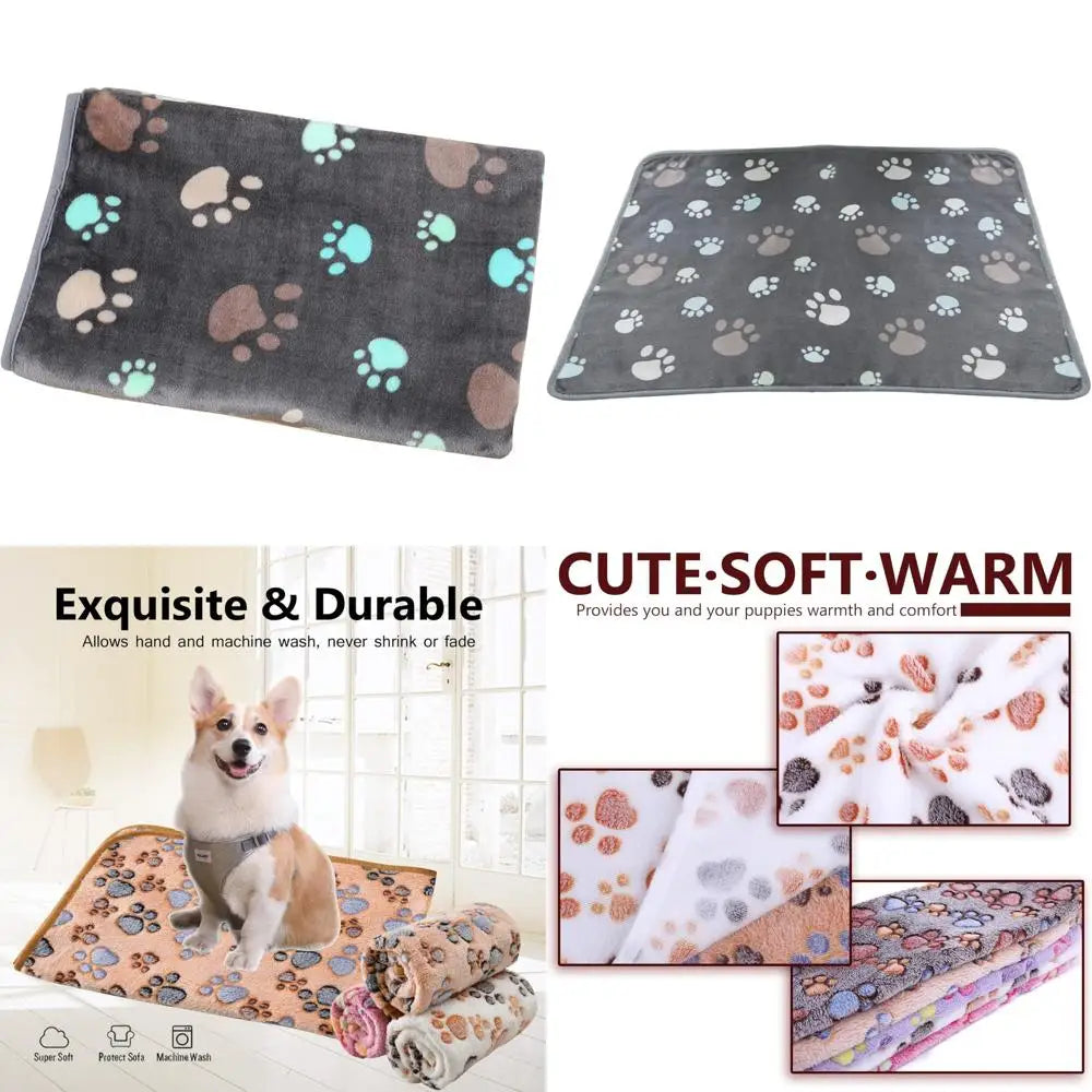 Grey Paw Print Fleece Flannel Pet Blanket For Cats And Dogs