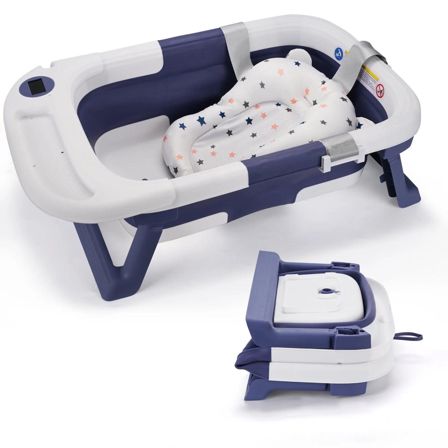 Baby Bathtub with Soft Cushion and Thermometer Portable Travel Baby Tub for Newborn to Toddler 0 to 36 Months