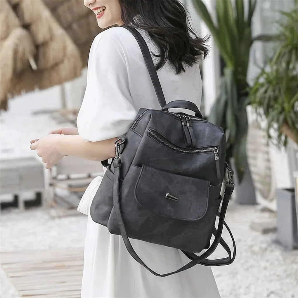 2025 New Waterproof PU Leather Backpack Purse for Women Casual Shoulder Handbags