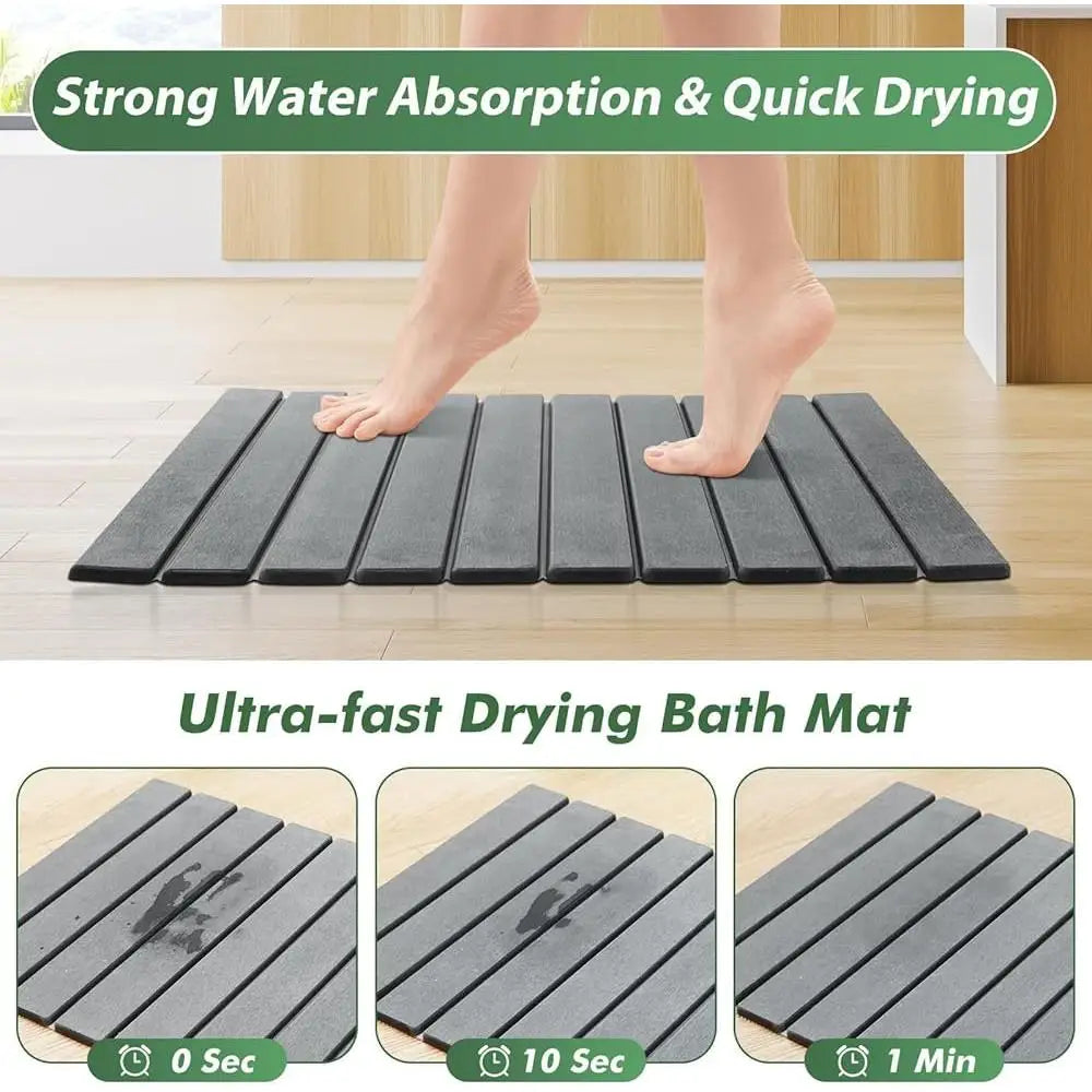 Stone Bath Mat Set Quick Dry Non Slip Diatomite Foldable Absorbent Kitchen Bathroom Counter Pet Bowl Mat