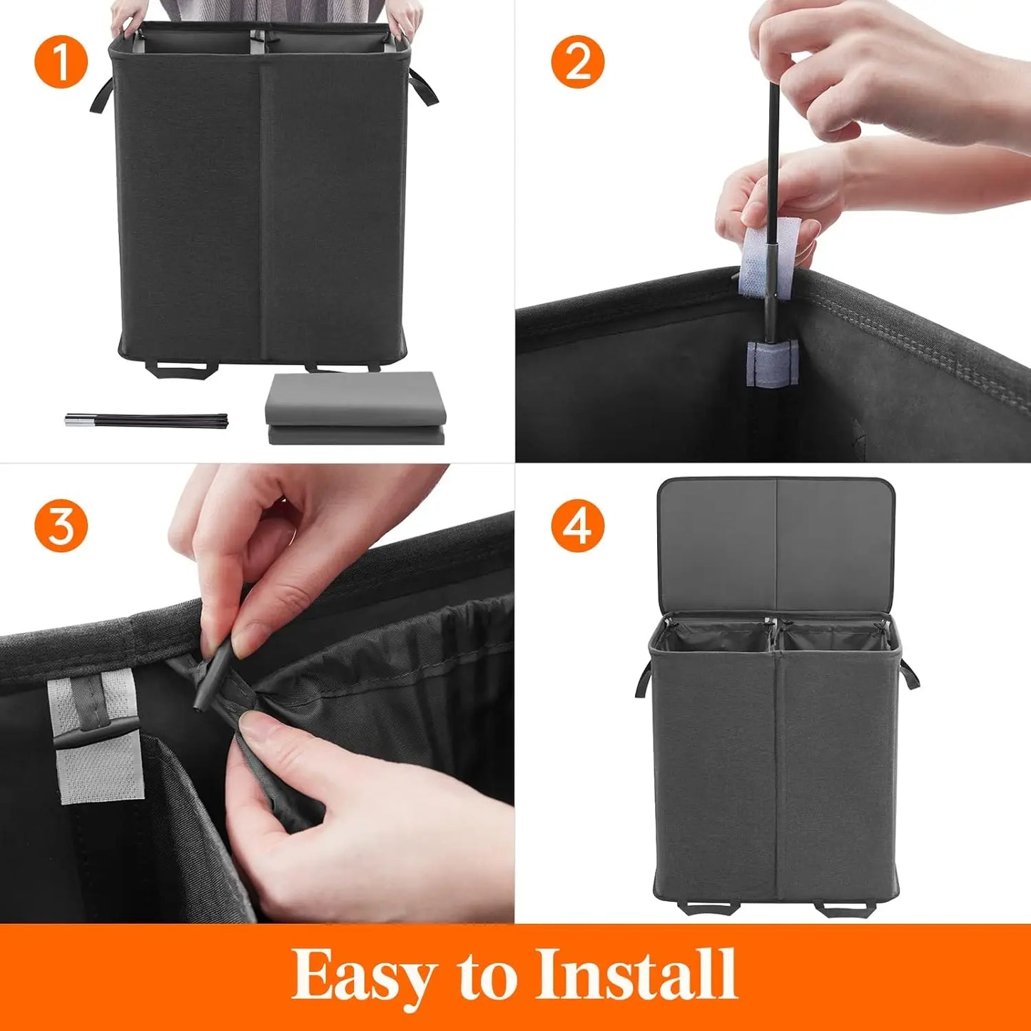 Large Collapsible Double Laundry Hamper with Lid and Handle