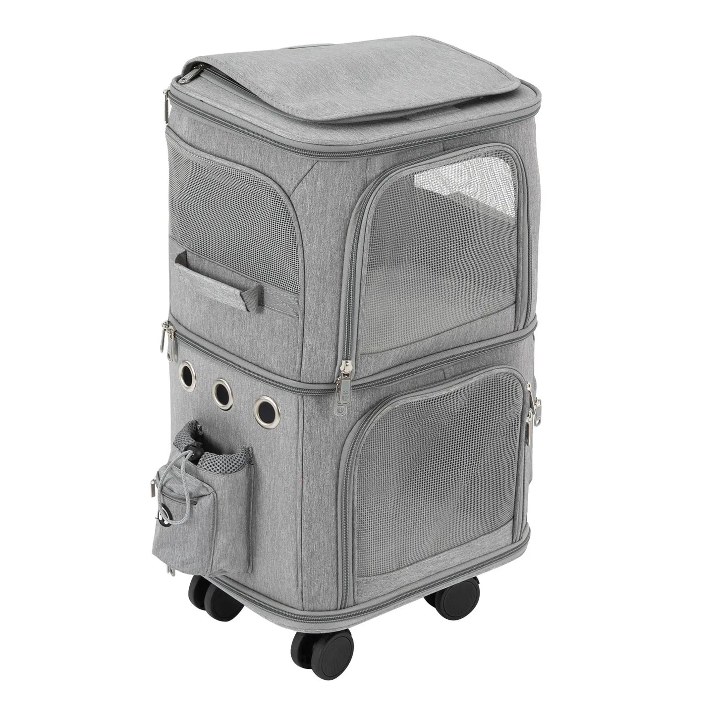 Cat Carrier Double Compartment Pet Rolling Carrier with Wheels Super Ventilated Design Ideal for Traveling Hiking Camping