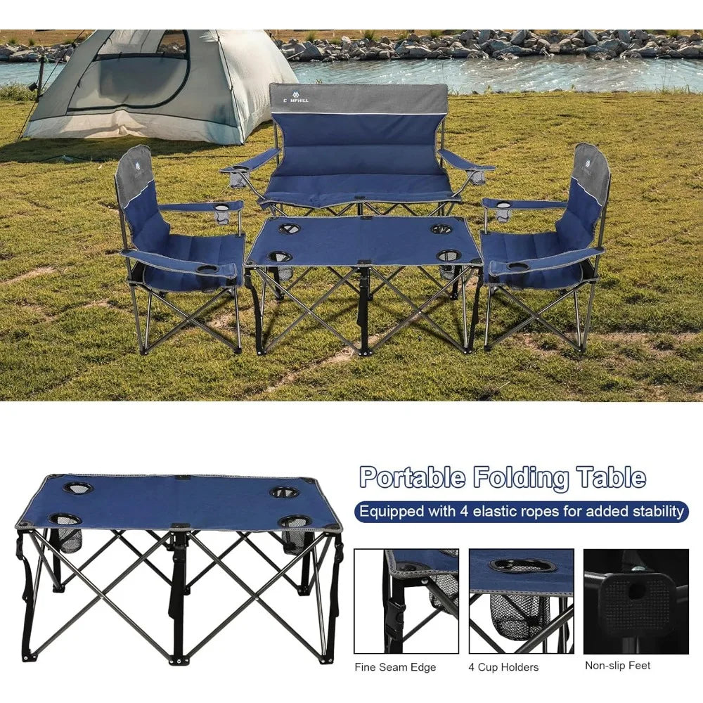 Set of 3 Camping Chairs Folding 500Lb Cup Holder Carry Bag