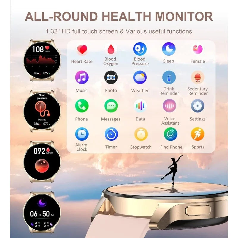 Smart Watch For Women With Call Function Fitness Tracker For Android And iOS Waterproof Smartwatch With 1.32 Inch HD Display