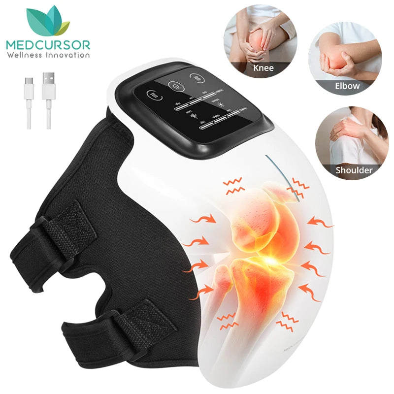 Medcursor Electric Heating Massage Knee Pad Wireless Heated Knee Massager with Temperature Hot Compress and Vibration Massage