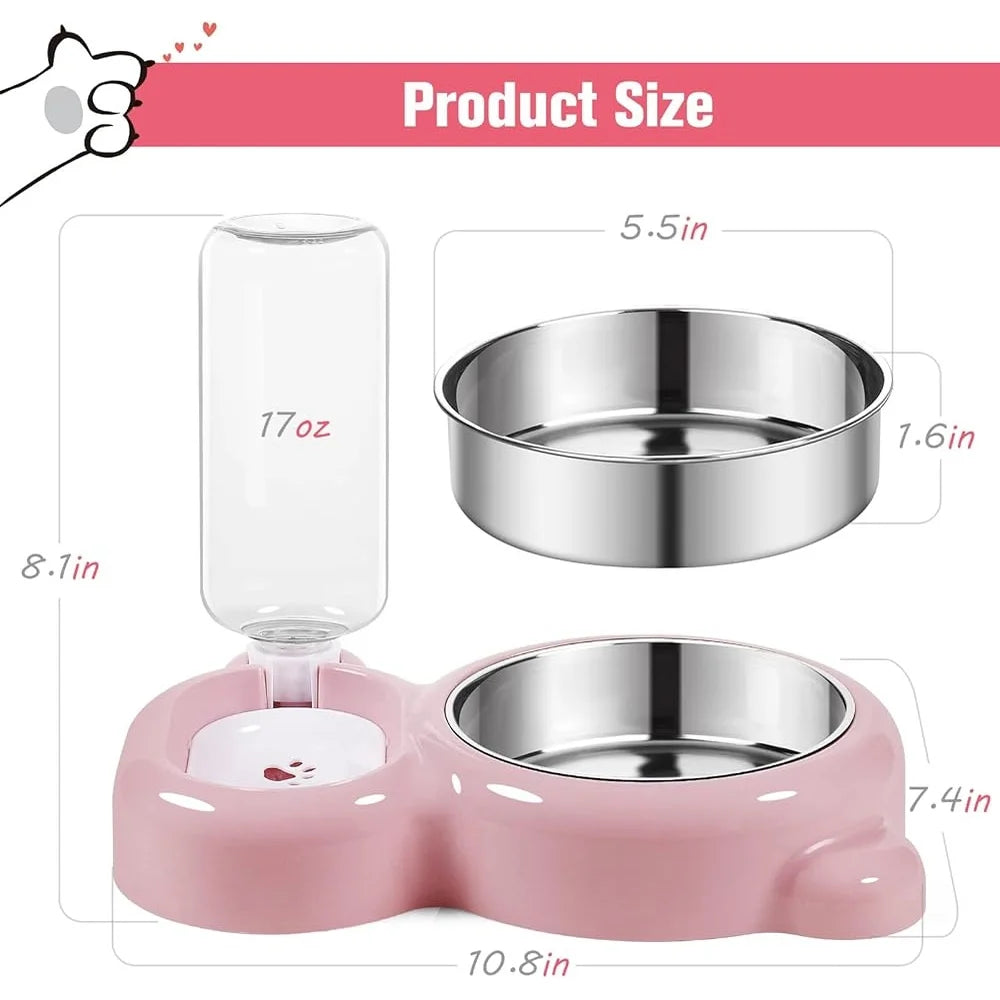 Automatic Cat Dog Water Dispenser Set Stainless Steel Food Bowl Easy Clean No Slip Design Fresh Water Supply 1.5L