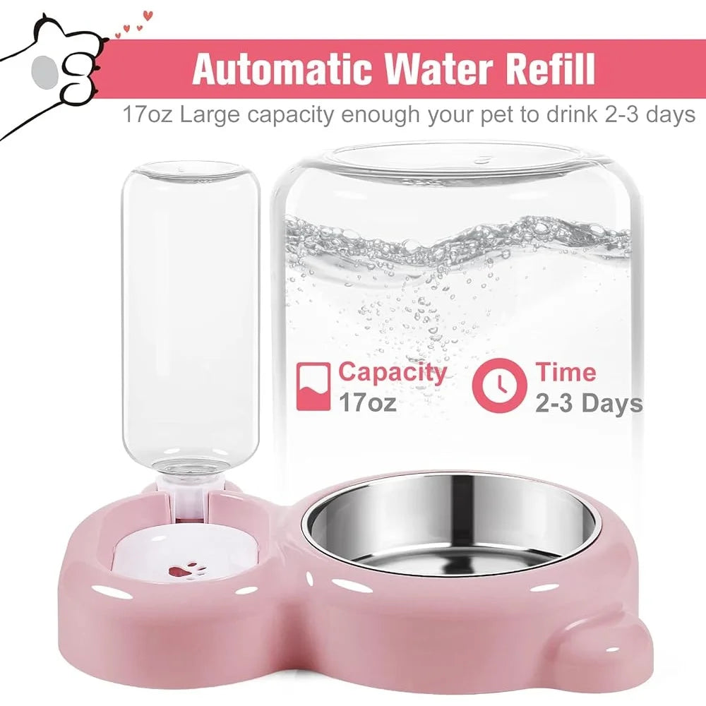 Automatic Cat Dog Water Dispenser Set Stainless Steel Food Bowl Easy Clean No Slip Design Fresh Water Supply 1.5L