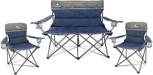 Set of 3 Camping Chairs Folding 500Lb Cup Holder Carry Bag