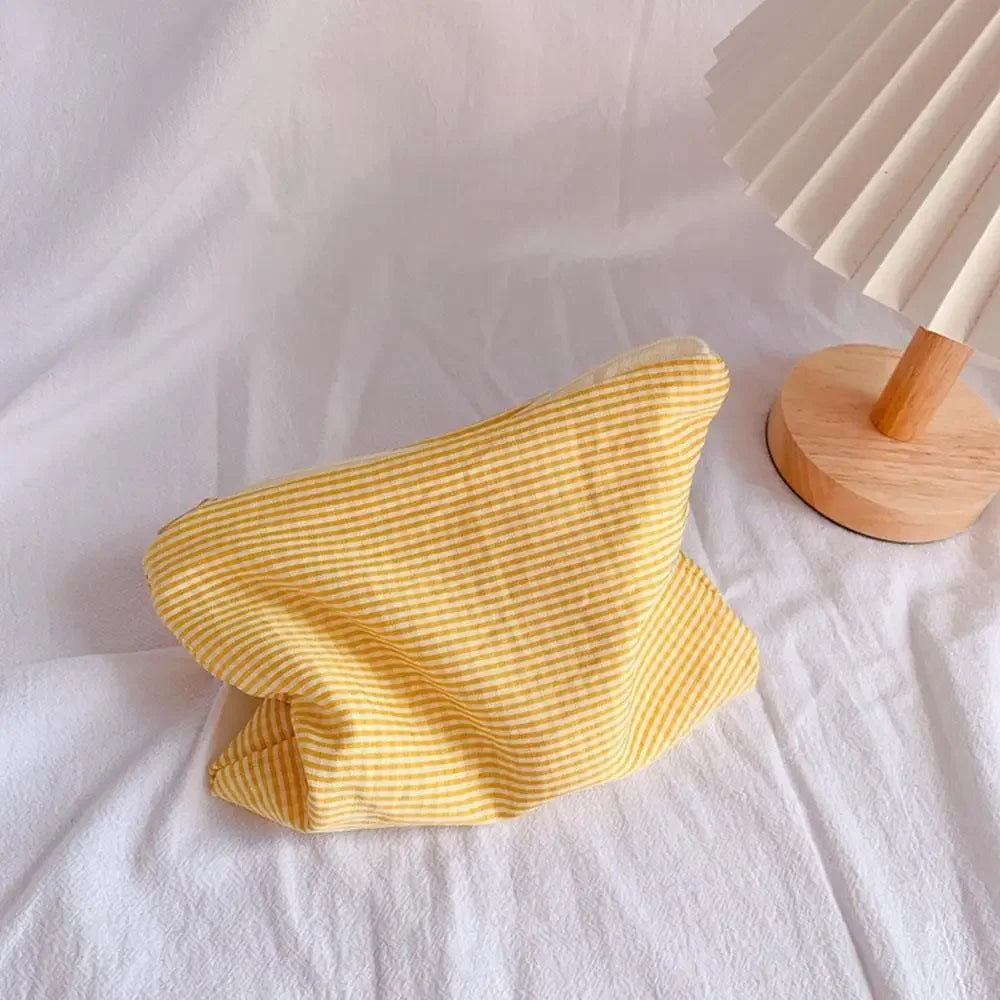 Plaid Makeup Bag Women Cotton Linen Cosmetic Zipper Pouch