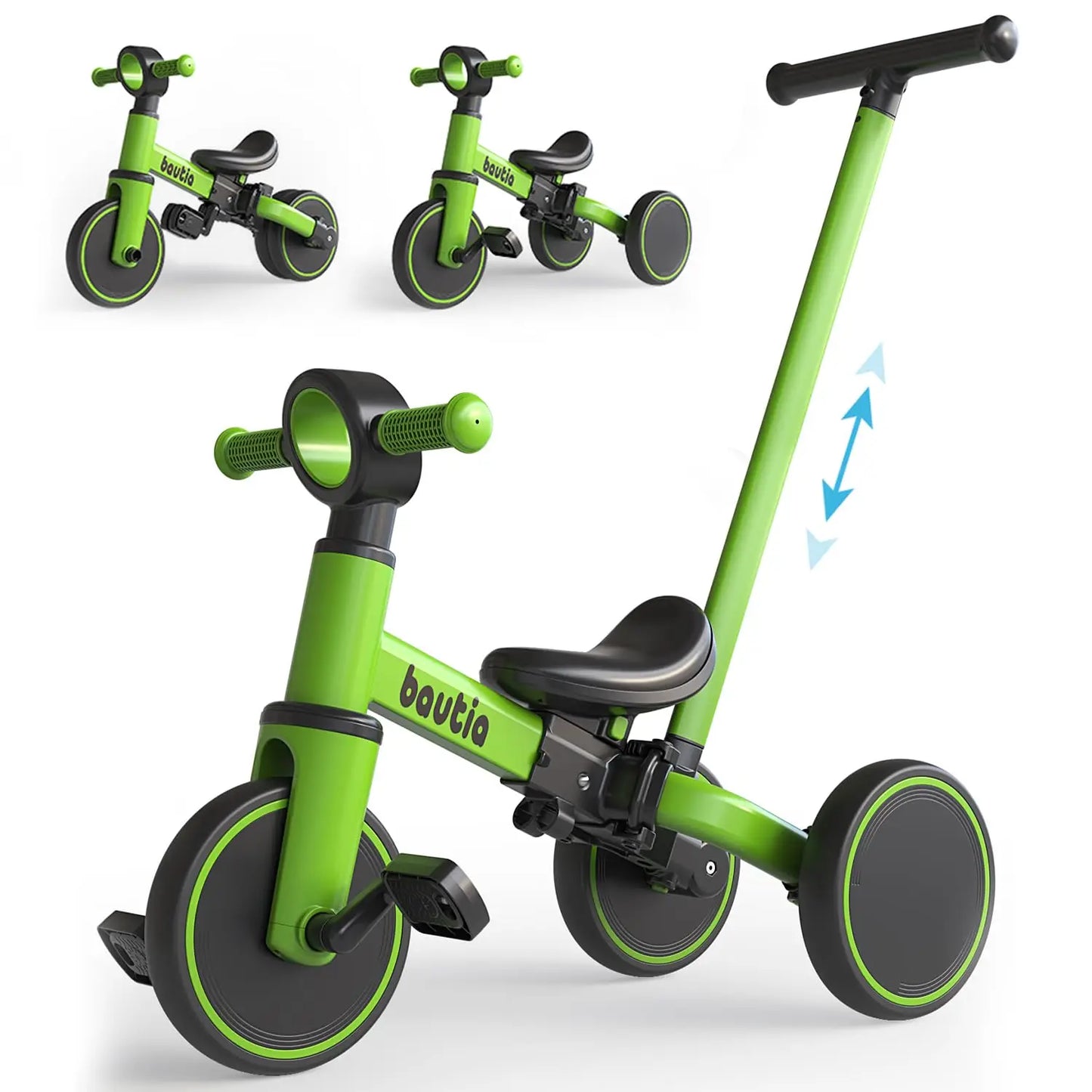 5 In 1 Kids Tricycle For Toddlers 1 To 3 Baby Balance Bike Toy With Push Handle And Removable Pedals
