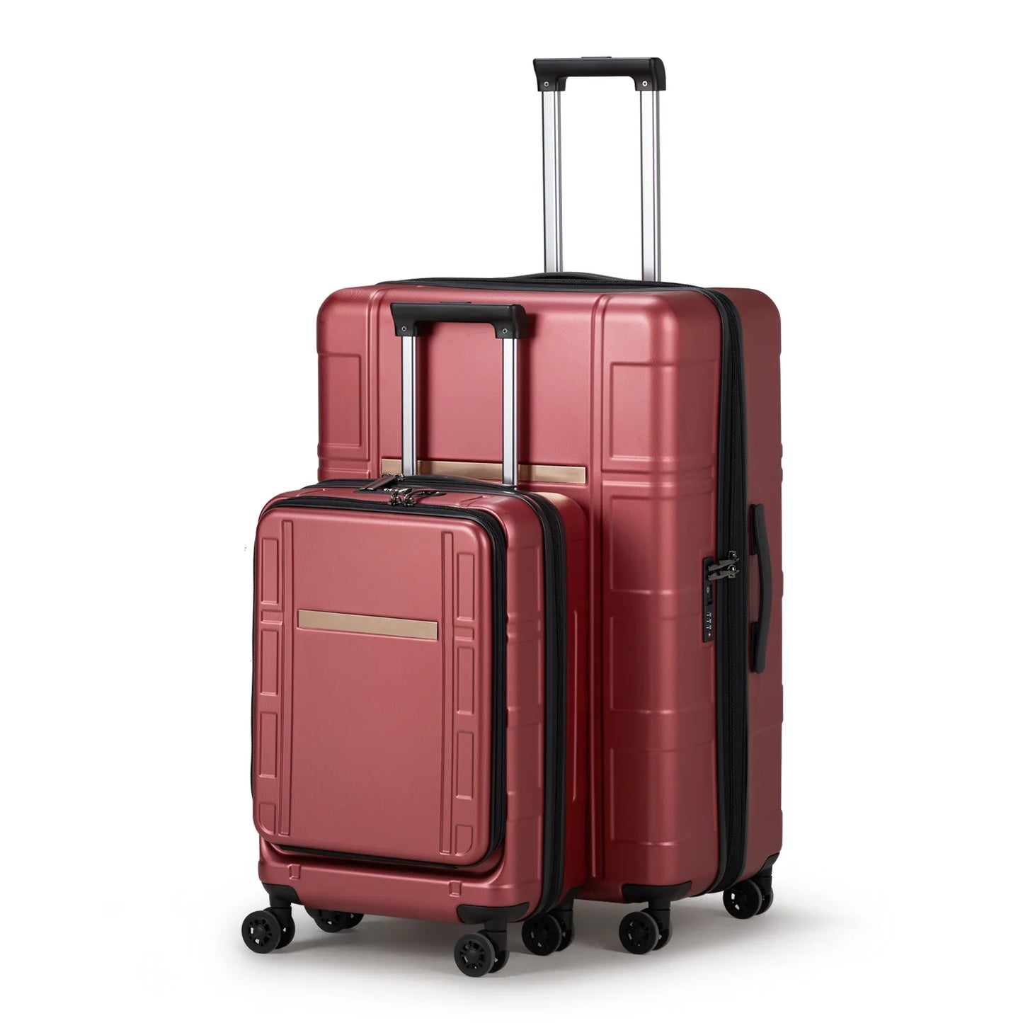 Luggage Expandable Suitcase 2 Piece Set Carry On ABS PC Spinner Trolley with Pocket Compartment Weekend Bag Wine Red Color