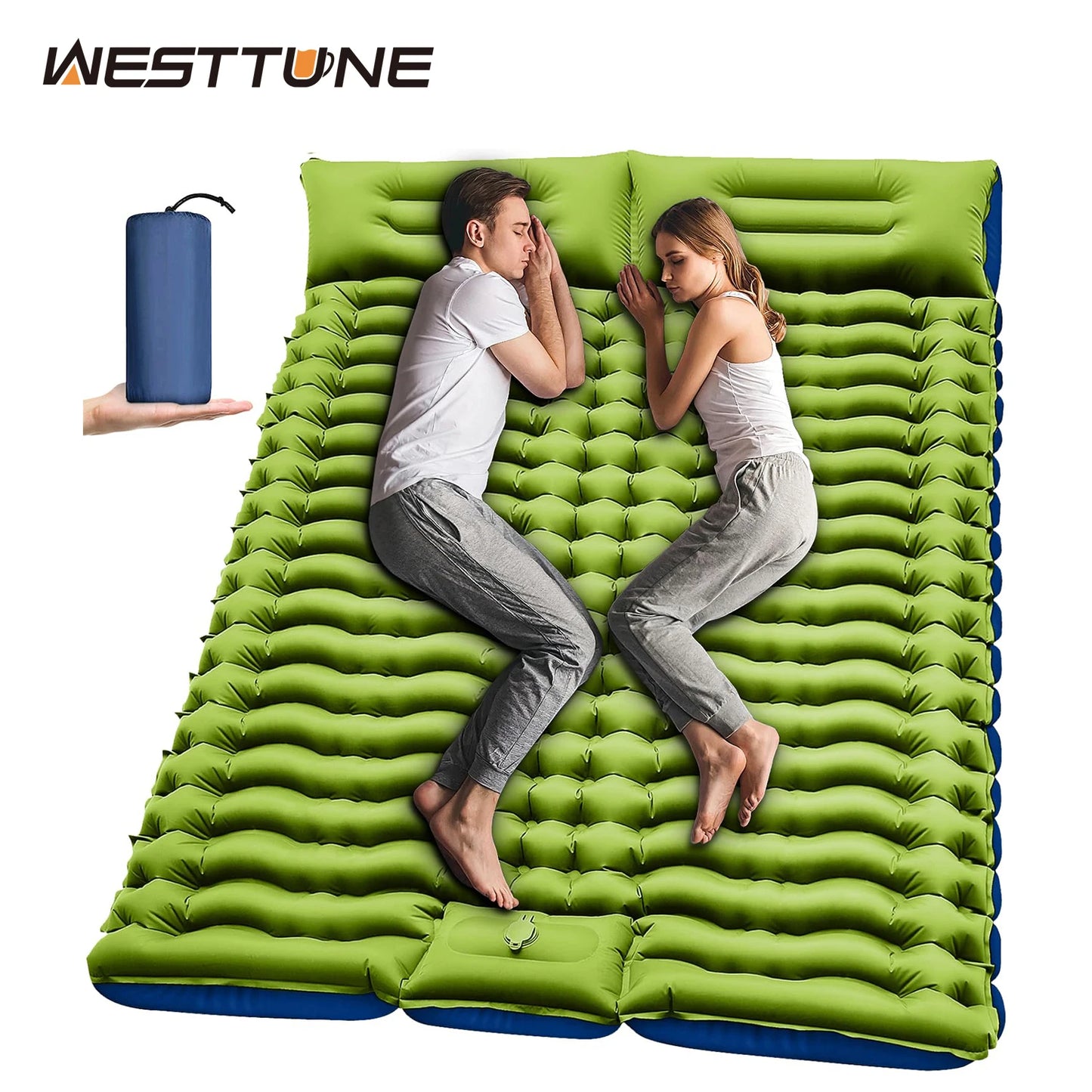WestTune Double Sleeping Pad 4 Inch Thick With Built Pump