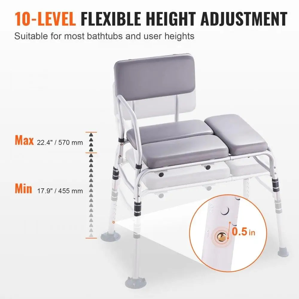 Tub Transfer Bench for Bathtub 500lbs Shower Seat for Elderly and Disabled Padded Non-Slip Armrest Reversible Backrest
