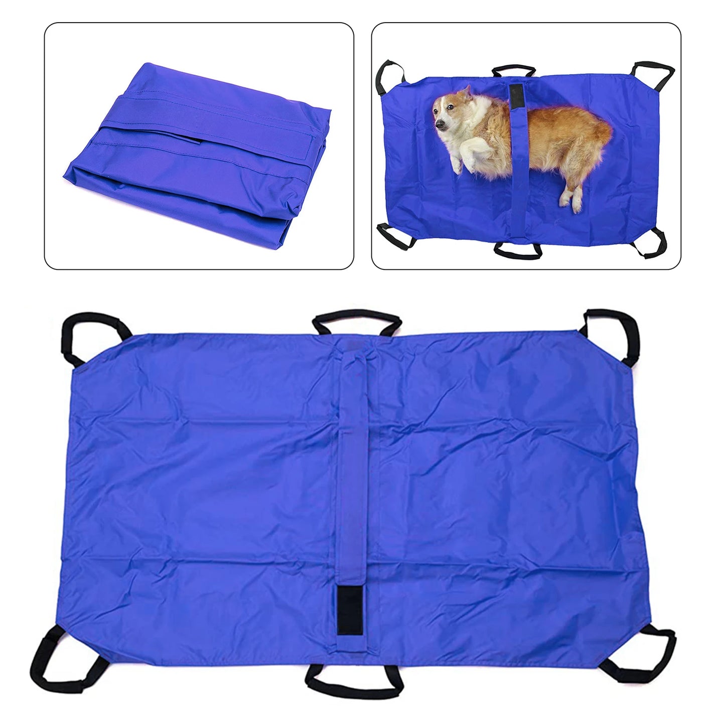 Pet Transport Stretcher Foldable Emergency Animal Carrier Anti Bite Nylon with 6 Handles 132 lb Capacity for Dogs and Large Breeds